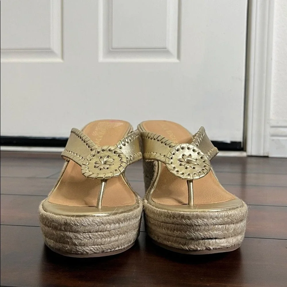 NIB Jack Rogers Rowan Platform Wedge Espadrille Leather Sandals‎ Gold size 10